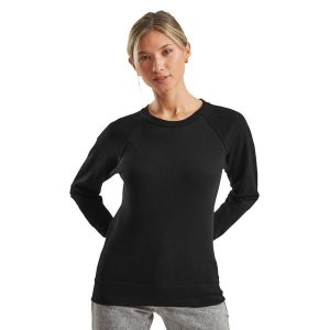 Lekka Bluza Raglanowa Dla Kobiet. Czarne bluzy FRUIT OF THE LOOM, xs, bez wzorów, bez kaptura. Za 71,99 zł.
