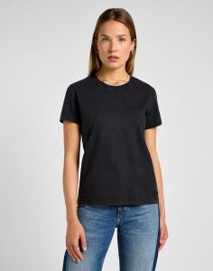 DAMSKA KOSZULKA LEE PERFECT TEE UNIONALL BLACK 112355164. Czarne bluzki Lee, xs, bez wzorów, bez kołnierzyka, bez ramiączek. Za 79,99 zł.