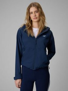 4F Kurtka softshell wiatroodporna membrana 5000 damska - granatowa XL. Niebieskie kurtki 4f, xl, bez wzorów, z softshellu, bez kaptura. Za 299,99 zł.