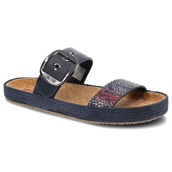 Granatowe Klapki Big Star Modne Buty Na Lato. Niebieskie klapki Big Star, bez wzorów, ze skóry, bez obcasa. Za 99,00 zł.