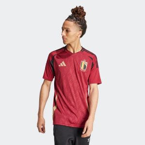 Koszulka piłkarska drużyny Belgii ADIDAS domowa. Czerwone bluzki ADIDAS, l, bez wzorów, sportowe, bez kołnierzyka, bez ramiączek. Za 349,99 zł.