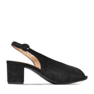 Sandały JENNY. Czarne sandały Jenny, bez wzorów, bez obcasa, na słupku, bez zapięcia. Za 99,99 zł.