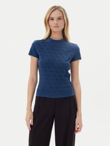 Guess T-Shirt W4BI26 J1314 Granatowy Slim Fit. Niebieskie t-shirty Guess, l, z aplikacjami, z bawełny, bez kołnierzyka, bez ramiączek. Za 159,99 zł.