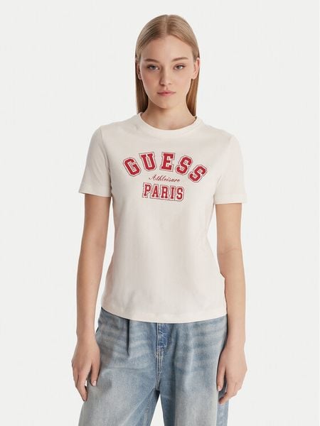 Guess T-Shirt V6RI15 J1314 Biały Regular Fit. Białe t-shirty Guess, s, z aplikacjami, z bawełny, bez kołnierzyka, bez ramiączek. Za 179,99 zł.