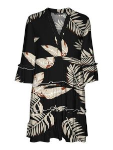 Vero Moda Sukienka w kolorze czarno-beżowym rozmiar: M. Brązowe sukienki Vero Moda, m, bez wzorów, z wiskozy, bez kołnierzyka, bez ramiączek, mini. Za 90,45 zł.