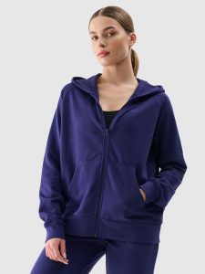4F Bluza dresowa rozpinana z kapturem damska - granatowa XL. Niebieskie bluzy 4f, xl, bez wzorów, z bawełny, z kapturem. Za 159,99 zł.