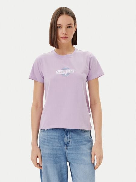 Guess Jeans T-Shirt W5GI26 J1314 Fioletowy Regular Fit. Fioletowe t-shirty Guess Jeans, l, z aplikacjami, z bawełny, bez kołnierzyka, bez ramiączek. Za 79,99 zł.