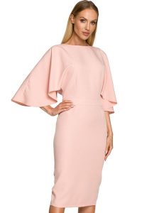 Sukienka elegancka ołówkowa z szerokimi rękawami pudrowa z pelerynką. Sukienki Sukienki.shop, na komunię, xl, bez wzorów, eleganckie, bez kołnierzyka, bez ramiączek, ołówkowe. Za 309,00 zł.
