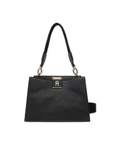 Tommy Hilfiger Torebka Th Her Med Satchel AW0AW17722 Czarny. Czarne torebki klasyczne TOMMY HILFIGER, bez wzorów, ze skóry, bez dodatków. Za 379,99 zł.