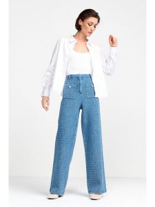 Rich&Royal Spodnie w kolorze niebieskim rozmiar: 34. Niebieskie spodnie z wysokim stanem Rich&Royal, bez wzorów, z materiału, z podwyższonym stanem. Za 257,92 zł.