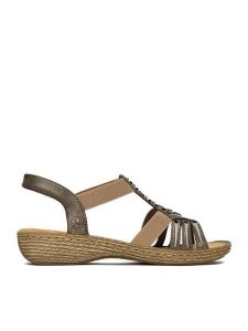 Rieker Sandały CEO-65861-45 Szary. Szare sandały Rieker, bez wzorów, ze skóry, bez obcasa, na płaskiej podeszwie, bez zapięcia. Za 299,99 zł.