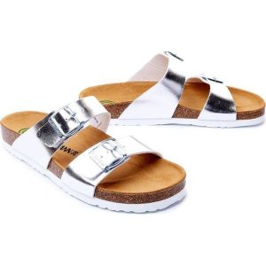 DR. BRINKMANN 701394-92 silber, klapki profilaktyczne damskie. Szare klapki Dr. Brinkmann, bez wzorów, bez obcasa. Za 204,90 zł.