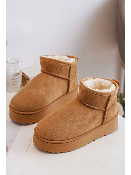 Rock & Joy Botki zimowe w kolorze jasnobrązowym rozmiar: 33. Brązowe botki Rock & Joy, na zimę, bez wzorów, z materiału, bez obcasa, bez zapięcia. Za 135,49 zł.