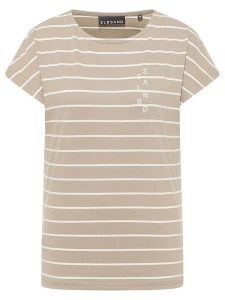 ELBSAND Koszulka "Selma" w kolorze beżowo-białym rozmiar: XL. Białe bluzki ELBSAND, xl, bez wzorów, bez kołnierzyka, bez ramiączek. Za 87,61 zł.