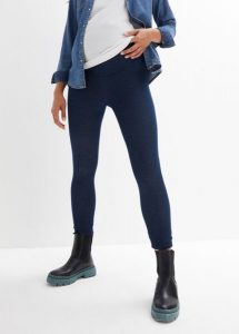 Miękkie legginsy ciążowe ocieplane w optyce dżinsowych. Niebieskie jeansy bonprix, bez wzorów, z jeansu. Za 139,99 zł.