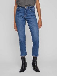 Vila Dżinsy - Slim fit - w kolorze niebieskim rozmiar: 34/L30. Niebieskie jeansy Vila, z aplikacjami, ze skóry. Za 65,85 zł.