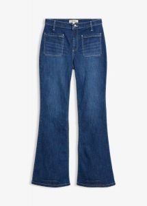 Jeansy dzwony, high waist, ze stretchem. Niebieskie jeansy bonprix, bez wzorów, z jeansu, z podwyższonym stanem. Za 117,99 zł.