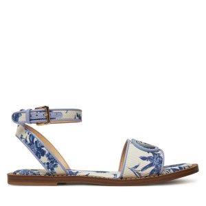 Sandały Guess. Niebieskie sandały Guess, z aplikacjami, bez obcasa, na płaskiej podeszwie, bez zapięcia. Za 339,99 zł.