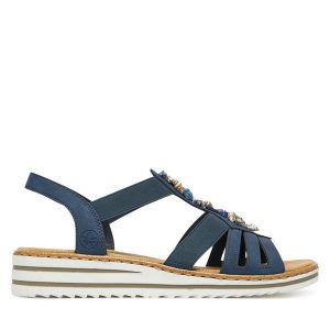 Sandały Rieker. Niebieskie sandały Rieker, bez wzorów, bez obcasa, na płaskiej podeszwie, bez zapięcia. Za 319,99 zł.