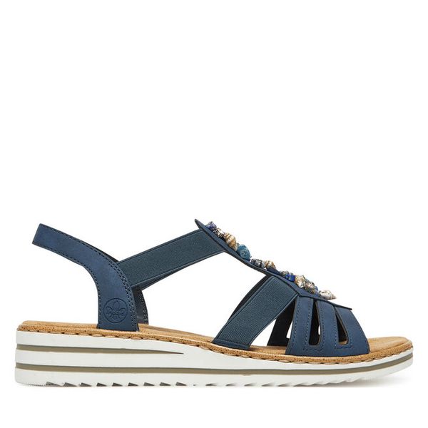 Sandały Rieker. Niebieskie sandały Rieker, bez wzorów, bez obcasa, na płaskiej podeszwie, bez zapięcia. Za 319,99 zł.