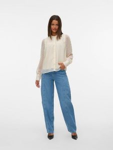Vero Moda Bluzka w kolorze kremowym rozmiar: L. Brązowe bluzki Vero Moda, l, bez wzorów, z koronki, bez kołnierzyka, bez ramiączek. Za 96,60 zł.