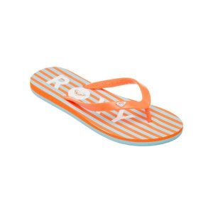 Klapki dla Kobiety TAHITI. Brązowe klapki Roxy, bez wzorów, z materiału, bez obcasa. Za 89,99 zł.