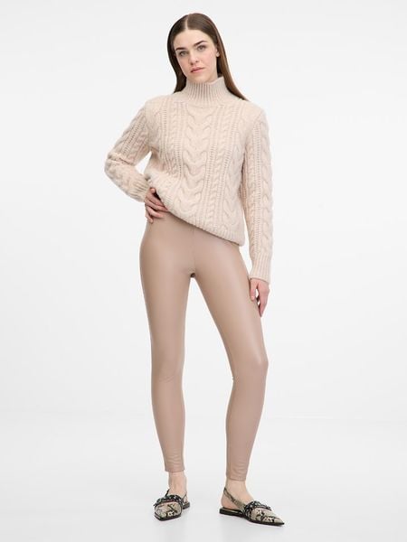 Orsay Legginsy w kolorze beżowym ze skóry syntetycznej rozmiar: S. Brązowe legginsy Orsay, bez wzorów, ze skóry. Za 43,78 zł.