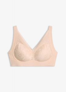 Biustonosz Feel Comfort z wypełnieniem i wycięciami laserowymi, bez fiszbinów. Czerwone biustonosze bonprix, bez wzorów, z koronki. Za 32,99 zł.