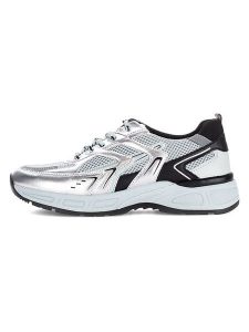 Gabor Skórzane sneakersy w kolorze srebrno-czarno-białym rozmiar: 40,5. Szare trampki Gabor, bez wzorów, z materiału, bez zapięcia. Za 227,85 zł.