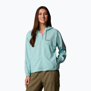 Bluza trekkingowa damska Columbia Skien Valley Hooded. Niebieskie bluzy Columbia, bez wzorów, bez kaptura. Za 349,99 zł.