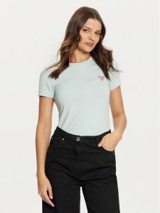 Guess T-Shirt W2YI44 J1314 Zielony Slim Fit. Zielone t-shirty Guess, xxl, z aplikacjami, z bawełny, bez kołnierzyka, bez ramiączek. Za 89,99 zł.