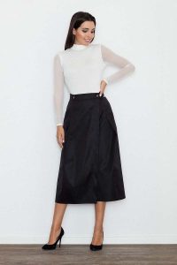 Czarna Spódnica Trapezowa Midi z Kieszeniami. Czarne spódnice Figl, xl, bez wzorów, z elastanu, midi. Za 199,00 zł.