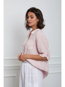 Fleur de Lin Lniana bluzka "Helly" w kolorze jasnoróżowym rozmiar: XXL. Różowe bluzki Fleur de Lin, xxl, bez wzorów, ze lnu, bez kołnierzyka, bez ramiączek. Za 127,35 zł.