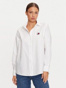 Tommy Jeans Koszula DW0DW19709 Biały Relaxed Fit. Białe koszule Tommy Jeans, m, bez wzorów, z bawełny, bez kołnierzyka, bez ramiączek. Za 259,99 zł.