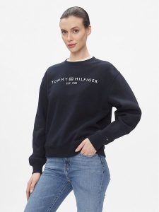 Tommy Hilfiger Bluza Logo WW0WW39791 Niebieski Regular Fit. Niebieskie bluzy TOMMY HILFIGER, m, bez wzorów, z bawełny, bez kaptura. Za 379,99 zł.