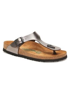 Comfortfusse Skórzane japonki w kolorze srebrnym rozmiar: 37. Szare klapki Comfortfüße, bez wzorów, ze skóry, z otwartym noskiem, bez obcasa. Za 217,99 zł.