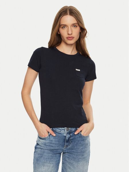 Guess Jeans T-Shirt W5RI52 J1314 Granatowy Slim Fit. Niebieskie t-shirty Guess Jeans, l, z aplikacjami, z bawełny, bez kołnierzyka, bez ramiączek. Za 98,99 zł.