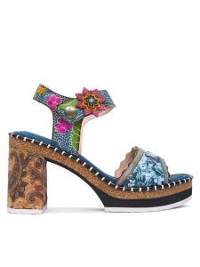 Laura Vita Sandały Naomio 15 Niebieski. Niebieskie sandały LAURA VITA, bez wzorów, ze skóry, bez obcasa, na słupku, bez zapięcia. Za 459,99 zł.