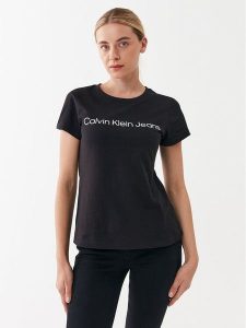 Calvin Klein Jeans T-Shirt J20J220253 Czarny Slim Fit. Czarne t-shirty Calvin Klein Jeans, xs, bez wzorów, z bawełny, bez kołnierzyka, bez ramiączek. Za 99,99 zł.