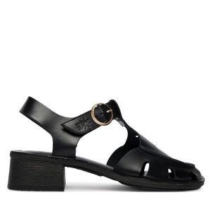 Sandały Fly London. Czarne sandały Fly London, bez wzorów, bez obcasa, na słupku, bez zapięcia. Za 505,99 zł.