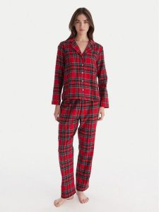 Hunkemöller Piżama 302782 Czerwony Regular Fit. Czerwone piżamy Hunkemöller, bez wzorów, z bawełny, bez ramiączek. Za 209,99 zł.