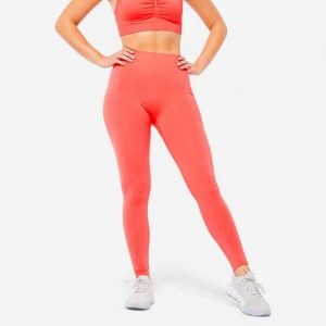 Legginsy fitness damskie Domyos Push Up. Czerwone legginsy DOMYOS, bez wzorów, z elastanu. Za 79,99 zł.