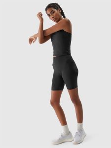 4F Legginsy kolarki treningowe z materiału z recyklingu damskie - czarne S. Czarne legginsy 4f, bez wzorów, z dzianiny, z podwyższonym stanem. W wyprzedaży za 49,99 zł.