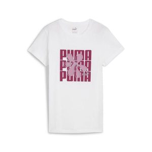 Damska koszulka GRAPHICS PUMA White. Białe bluzki Puma, s, bez wzorów, z bawełny, sportowe, bez kołnierzyka, bez ramiączek. Za 67,99 zł.