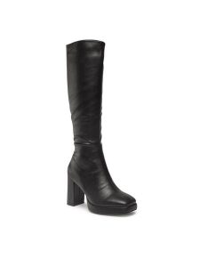 DeeZee Kozaki H040301-01 Czarny. Czarne kozaki DeeZee, bez wzorów, ze skóry, bez obcasa, na słupku, bez zapięcia. Za 169,99 zł.