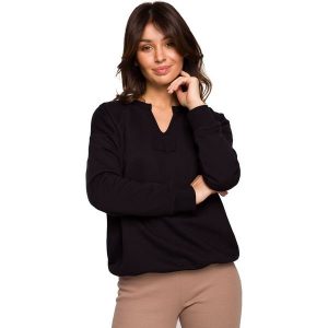 Efektowna Bluza z Wycięciem przy Dekolcie - Czarna. Czarne bluzy MOE, l, bez wzorów, z bawełny, bez kaptura. Za 204,90 zł.