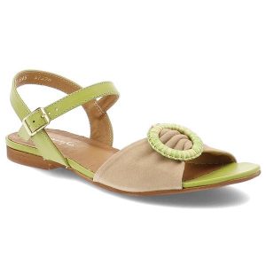 Zielone Sandały Maciejka Eleganckie Obuwie Damskie. Zielone sandały Maciejka, z aplikacjami, z materiału, bez obcasa, na płaskiej podeszwie, bez zapięcia. Za 289,00 zł.