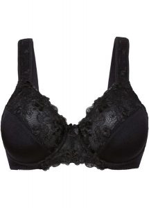Biustonosz minimizer z wyściełanymi ramiączkami. Białe biustonosze bonprix, z aplikacjami, z koronki. Za 94,99 zł.