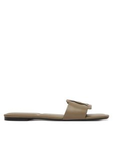Calvin Klein Klapki Square Flat Sandal Emblem HW0HW03128 Beżowy. Brązowe klapki Calvin Klein, bez wzorów, ze skóry, bez obcasa. Za 409,99 zł.