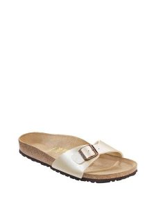 Birkenstock Klapki "Madrid" w kolorze kremowym rozmiar: 39. Brązowe klapki Birkenstock, bez wzorów, z otwartym noskiem, bez obcasa. Za 231,95 zł.